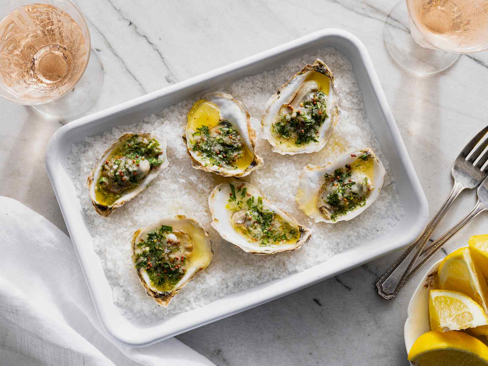 Roasted Oysters on the Half Shell with Shallot and Tarragon for Two