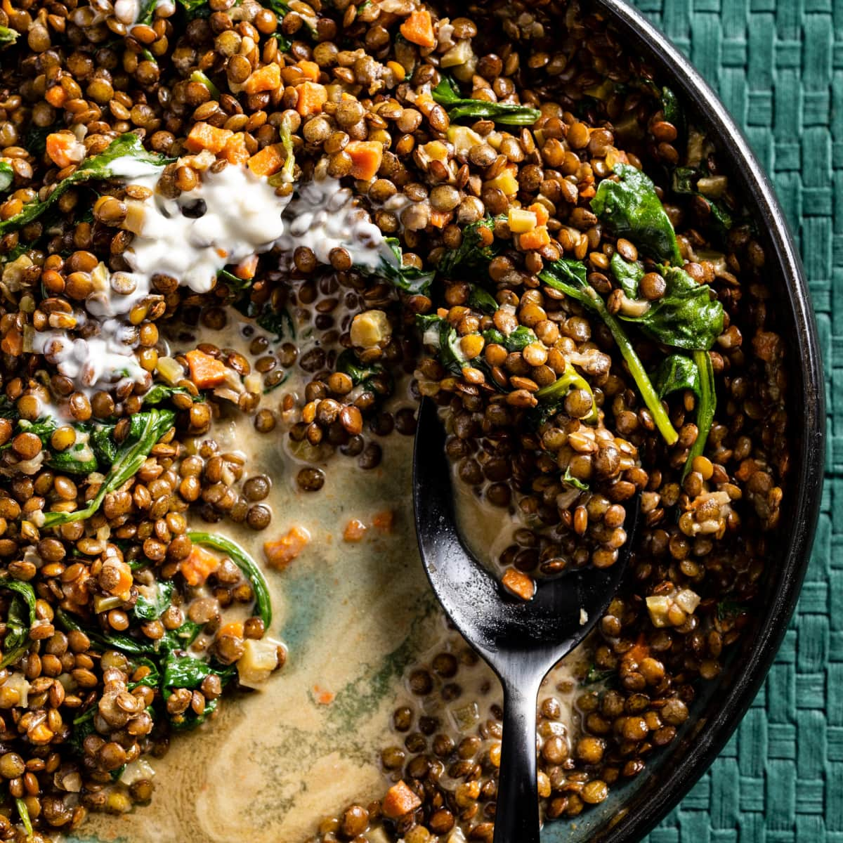 Lentilles du Puy with Spinach and Crème Fraîche