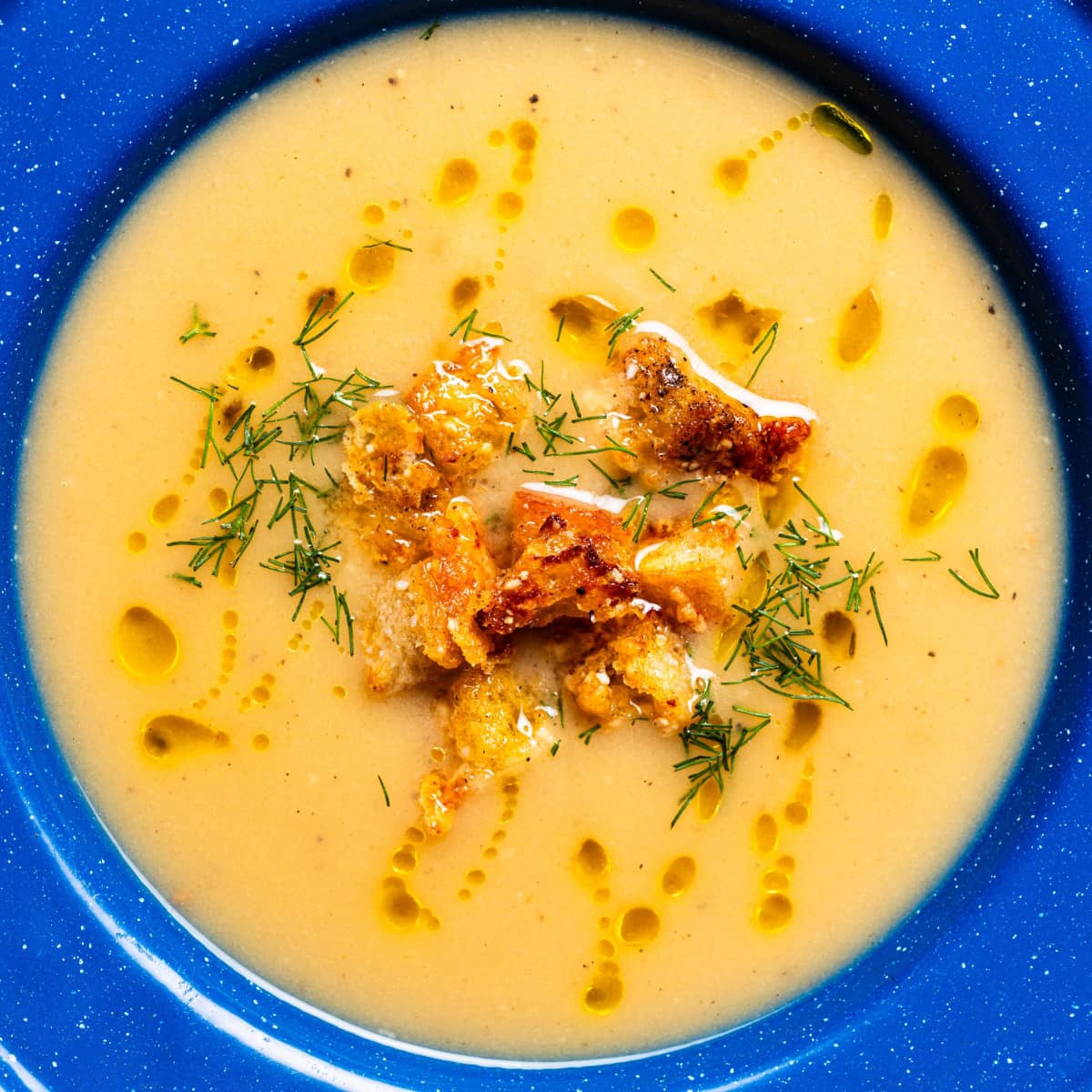 Roasted Garlic Soup with Parmesan Croutons