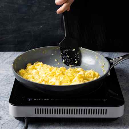 A silicone spatula with a straight head that many testers found easier to stir with.