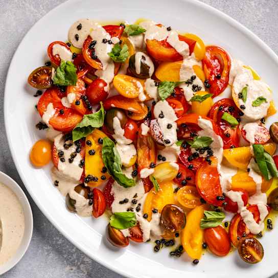 Tomato Salad with Crispy Capers and Tonnato Sauce