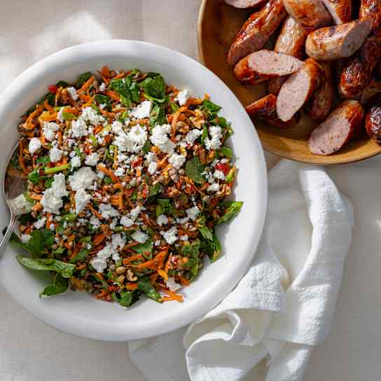 Lentil Salad with Spinach, Feta, and Walnuts