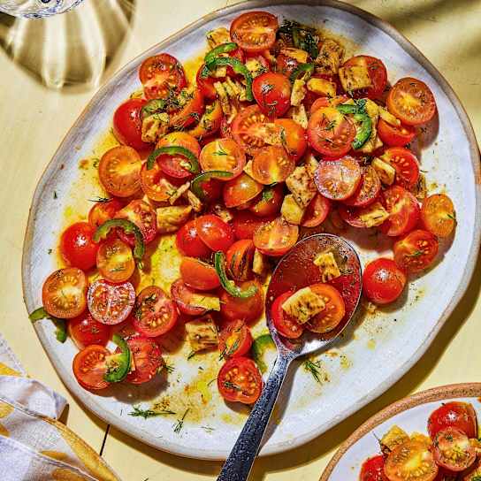 Cherry Tomato Salad with Pita Crisps and Spicy Citrus Dressing