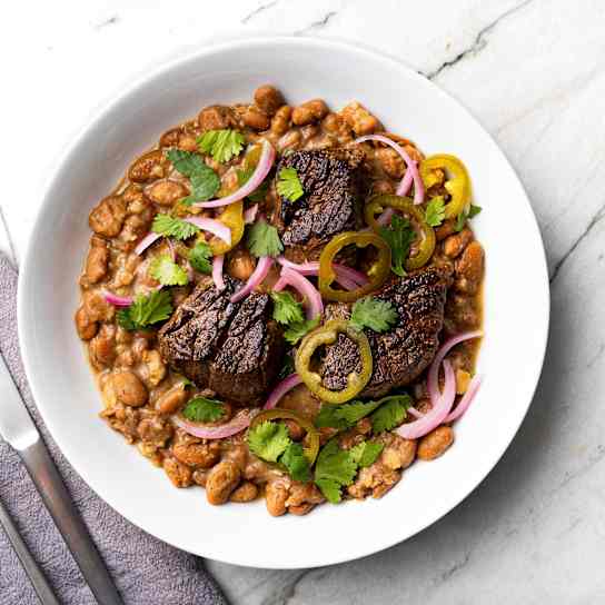 Sirloin Steak Tips with Charro Beans