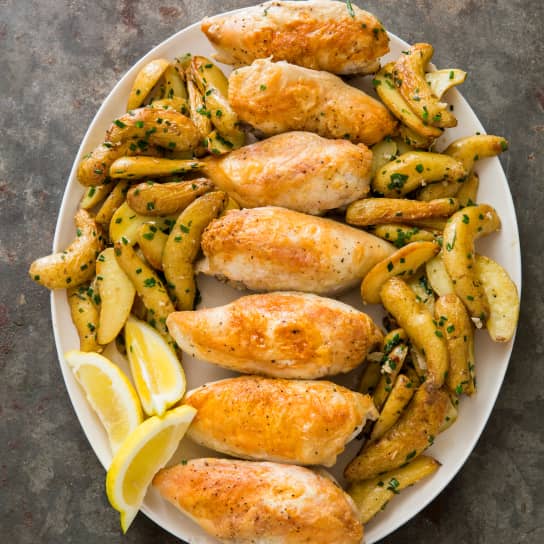 One-Pan Roasted Chicken Breasts with Garlicky Fingerling Potatoes