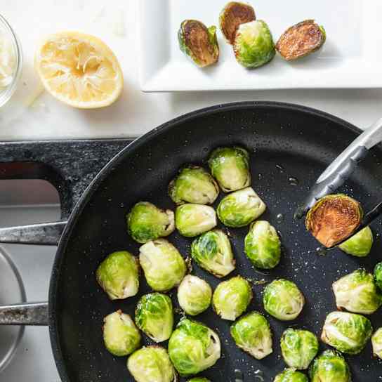 Skillet-Roasted Brussels Sprouts with Lemon and Pecorino Romano