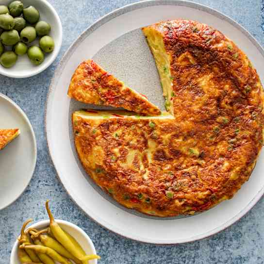 Spanish Tortilla with Roasted Red Peppers and Peas