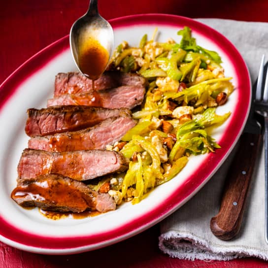 Strip Steaks with Celery and Blue Cheese Salad