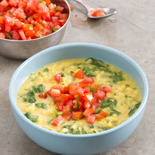 White Lentil Soup with Coconut Milk and Mustard Greens