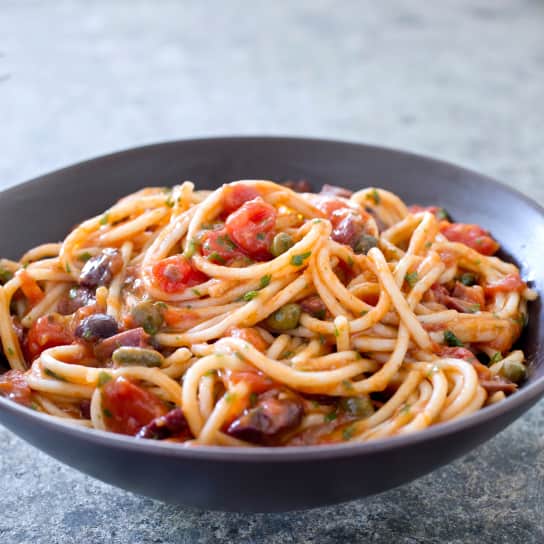 Gluten-Free Spaghetti with Puttanesca Sauce