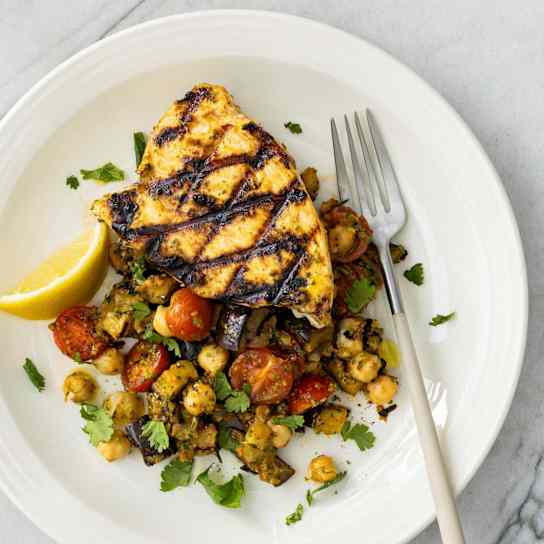 Grilled Swordfish with Eggplant Salad