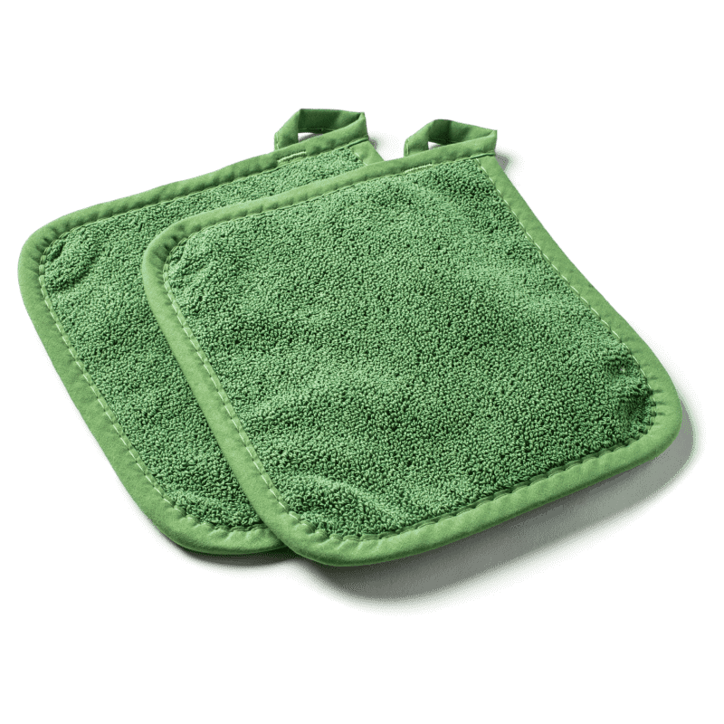 Pot Holders for Kitchen Heat Resistant Cotton Linen with Silicone Non-Slip  Texture Thick Terry Lining Set of 2 Green Grid 