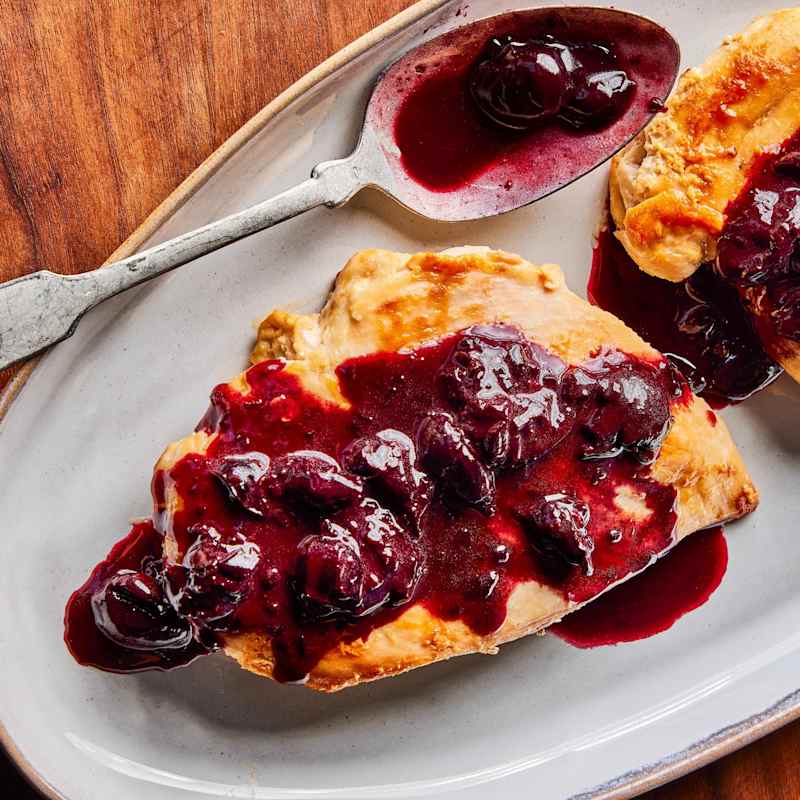 Cold-Start Pan-Seared Chicken Breasts with Cherry and Rosemary Pan Sauce