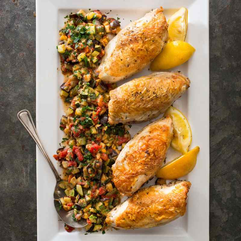 Lemon-Thyme Roasted Chicken with Ratatouille