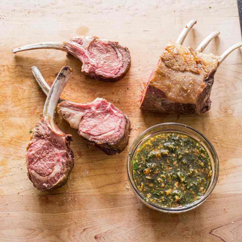 Roasted Rack of Lamb with Sweet Mint-Almond Relish