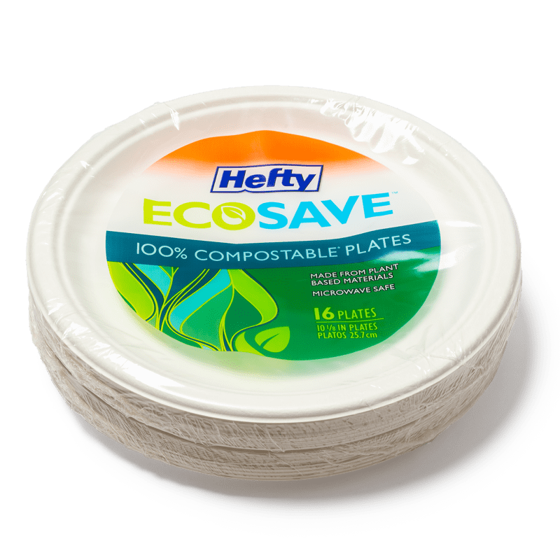 Hefty EcoSave Disposable Plates, Made from Plant Based Materials, Heavy  Duty Paper Plates, 10 ⅛ Inch Disposable Plates (16 Count, Pack of 4)