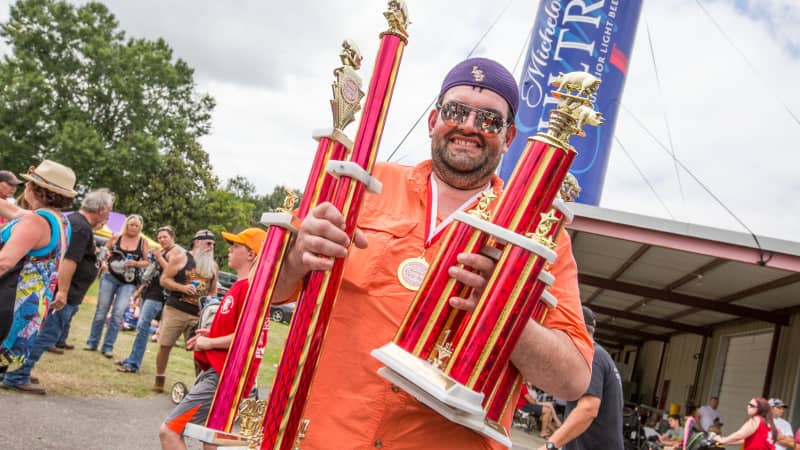 The winner of the boudin-eating contest at Cochon de Lait