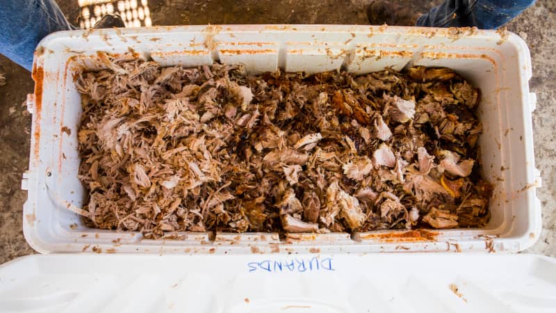 Shredded chunks of pork at the Cochon de Lait Festival