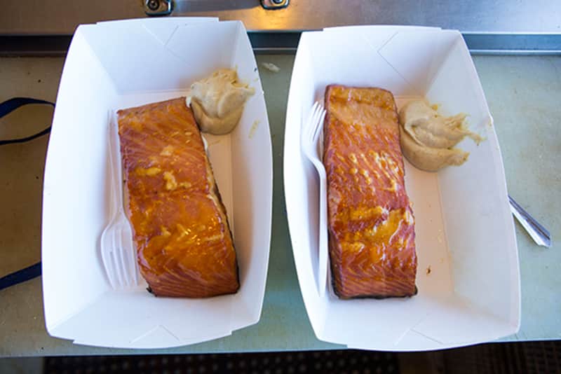 Two glazed smoked salmon fillets at Ruddells Smokehouse
