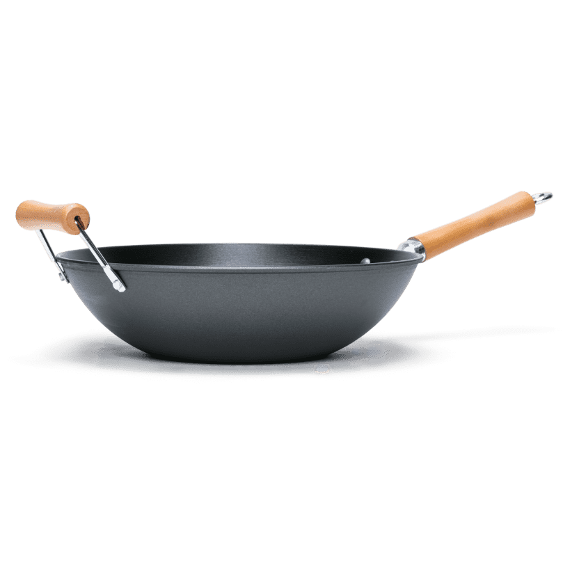 Classic Series 14-Inch Carbon Steel Flat Bottom Wok with Birch Handles