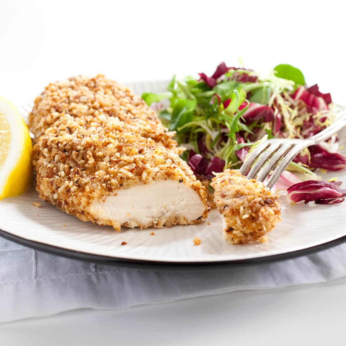Nut-Crusted Chicken Cutlets with Orange and Oregano