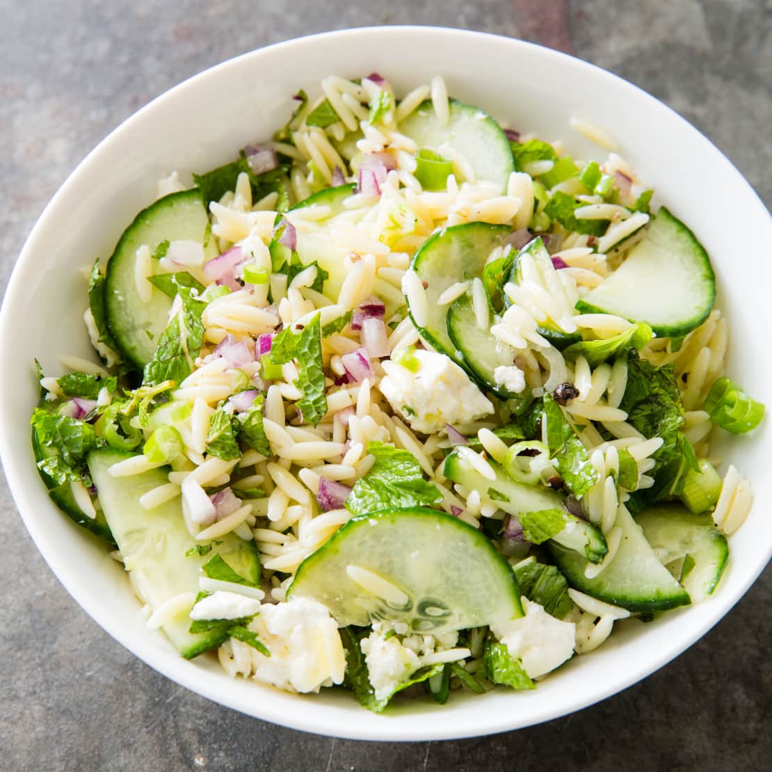 Orzo Salad with Cucumber, Red Onion, and Mint