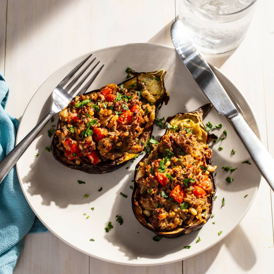 Stuffed Eggplant with Bulgur and Plant-Based Meat
