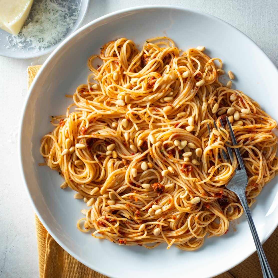 Angel Hair Pasta with Sun-Dried Tomato and Mint Sauce