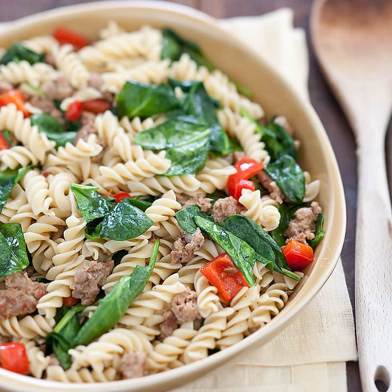 Spinach, Bell Pepper, and Sausage Pasta | America's Test Kitchen