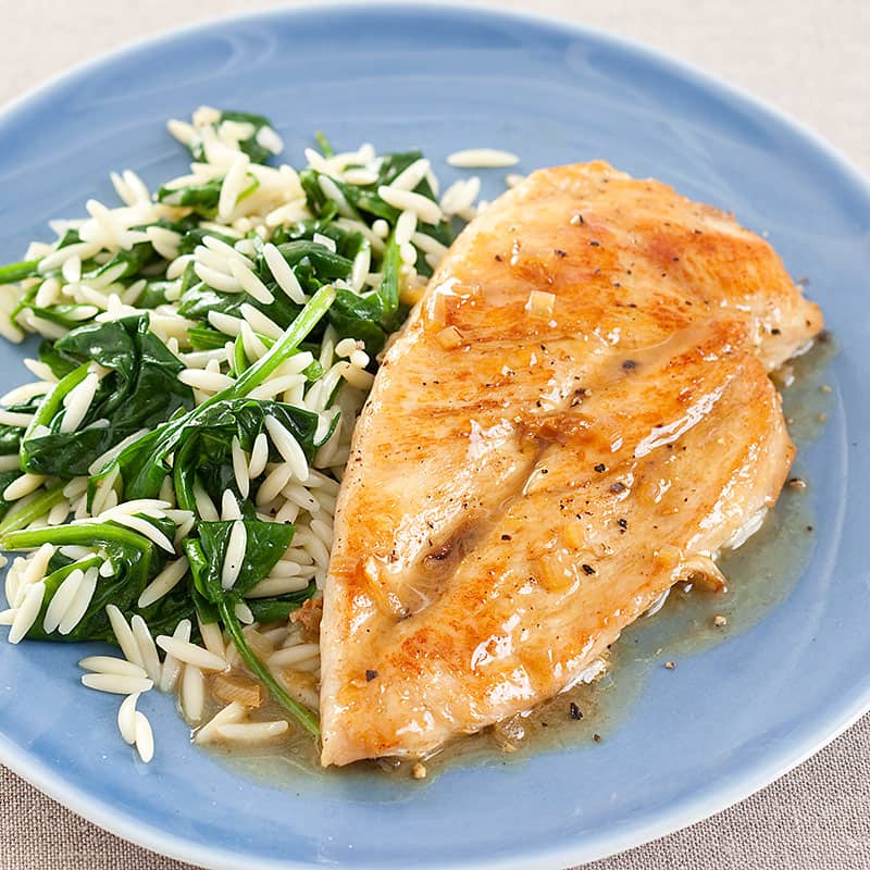 Skillet Chicken with Spinach Orzo | America's Test Kitchen