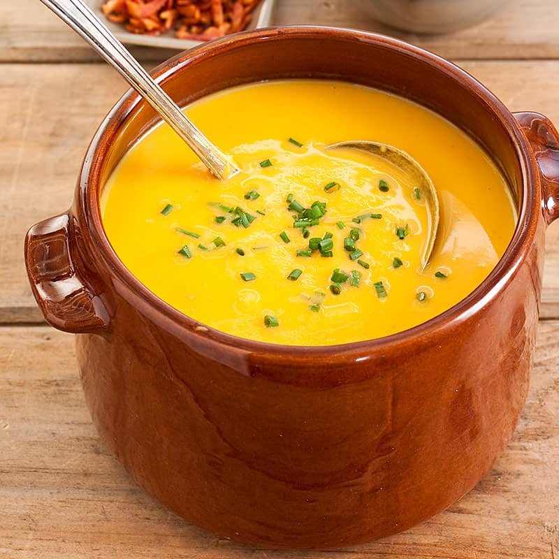 Sweet Potato Soup with Bacon and Chives