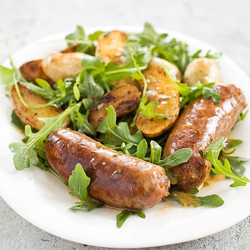 Skillet Sausage and Potatoes with Arugula