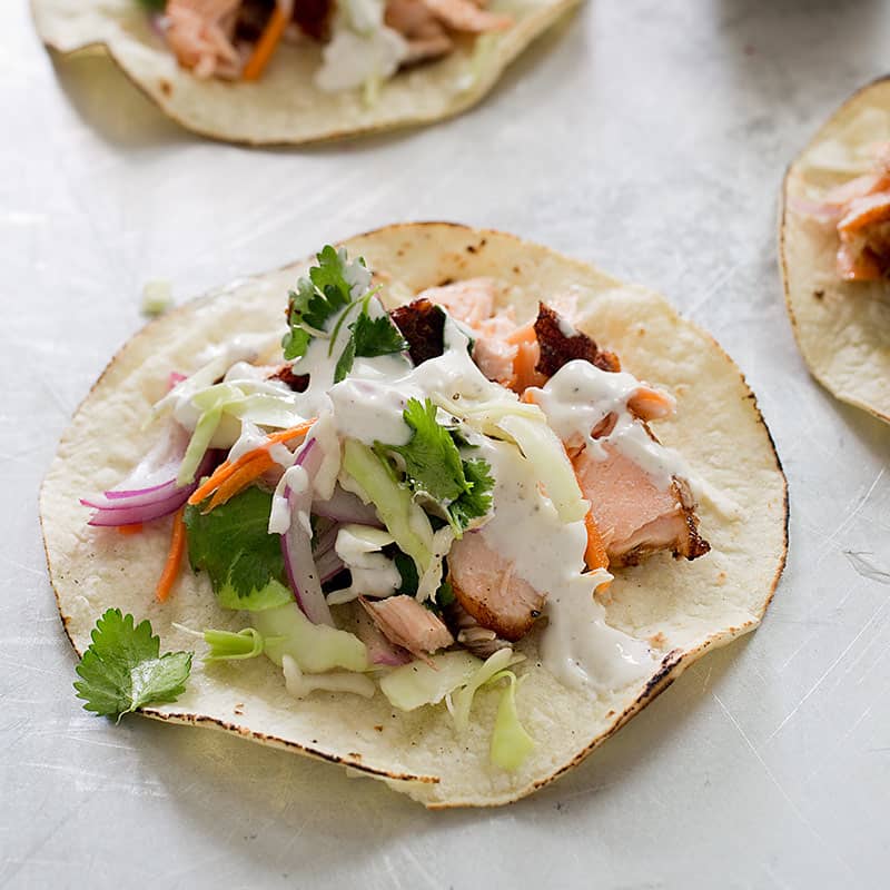 Salmon Tacos with Cilantro-Lime Slaw | America's Test Kitchen