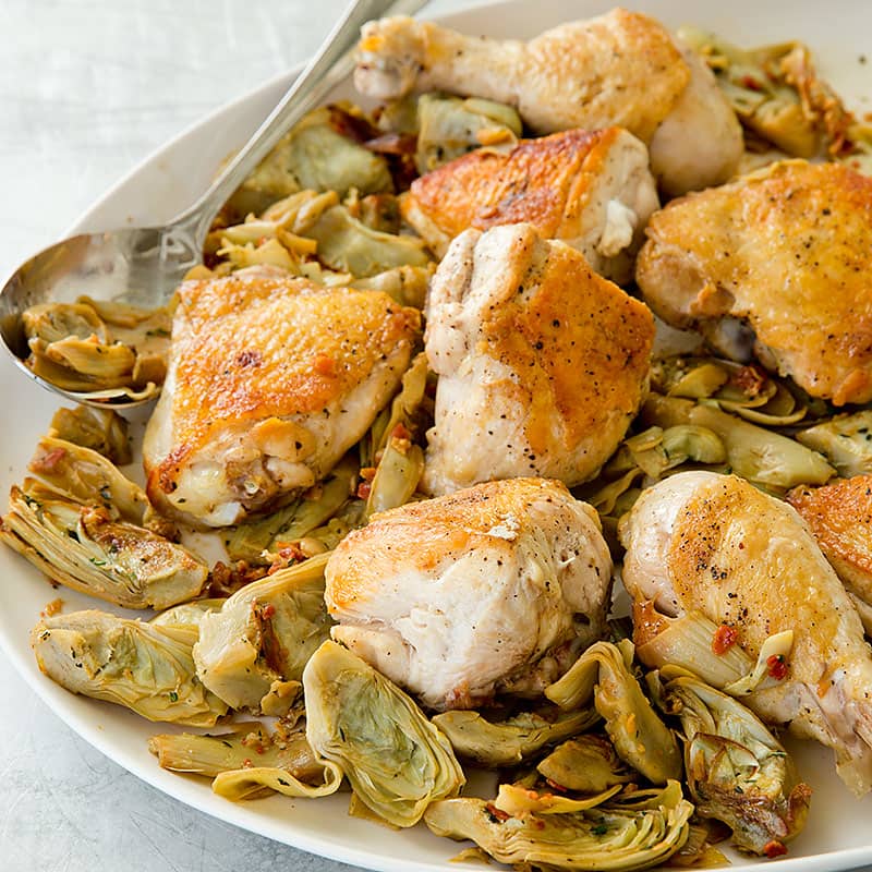 Roasted Chicken with Artichoke Hearts and Pancetta
