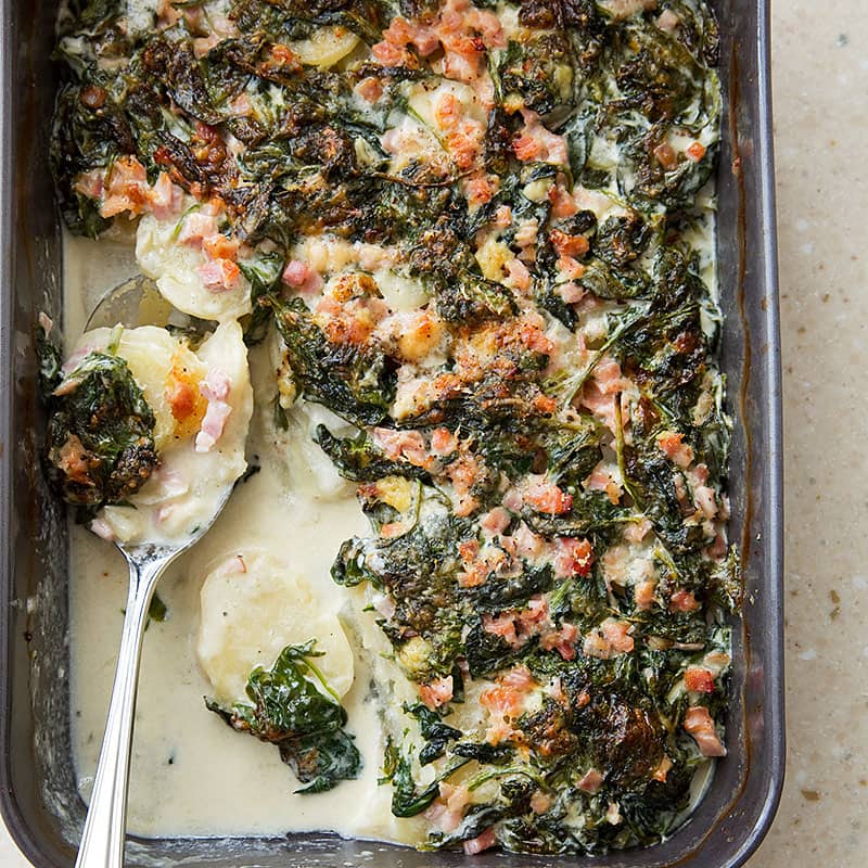 Potato, Ham, and Spinach Gratin