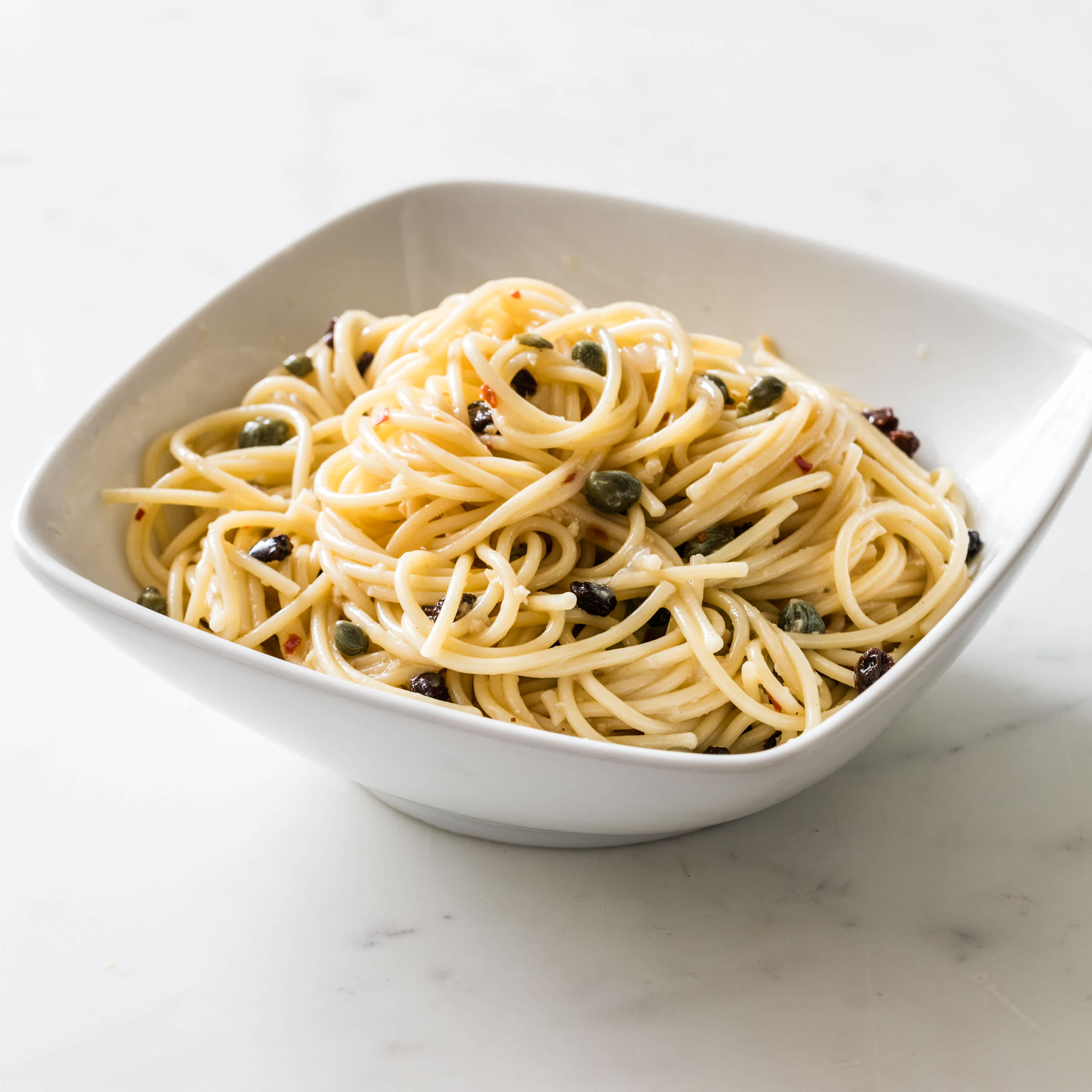 Garlicky Spaghetti with Capers and Currants