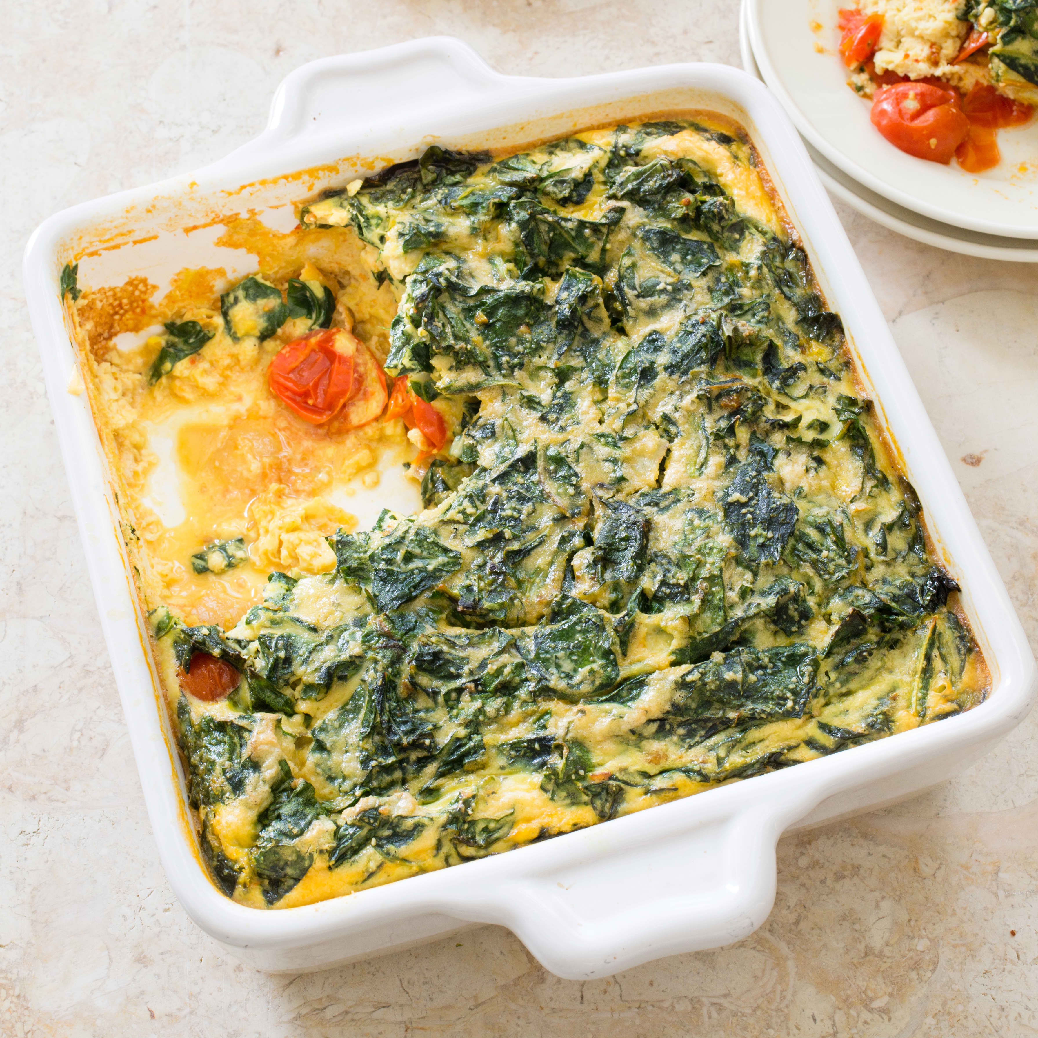 Paleo Spiced Breakfast Casserole with Tomatoes and Swiss Chard