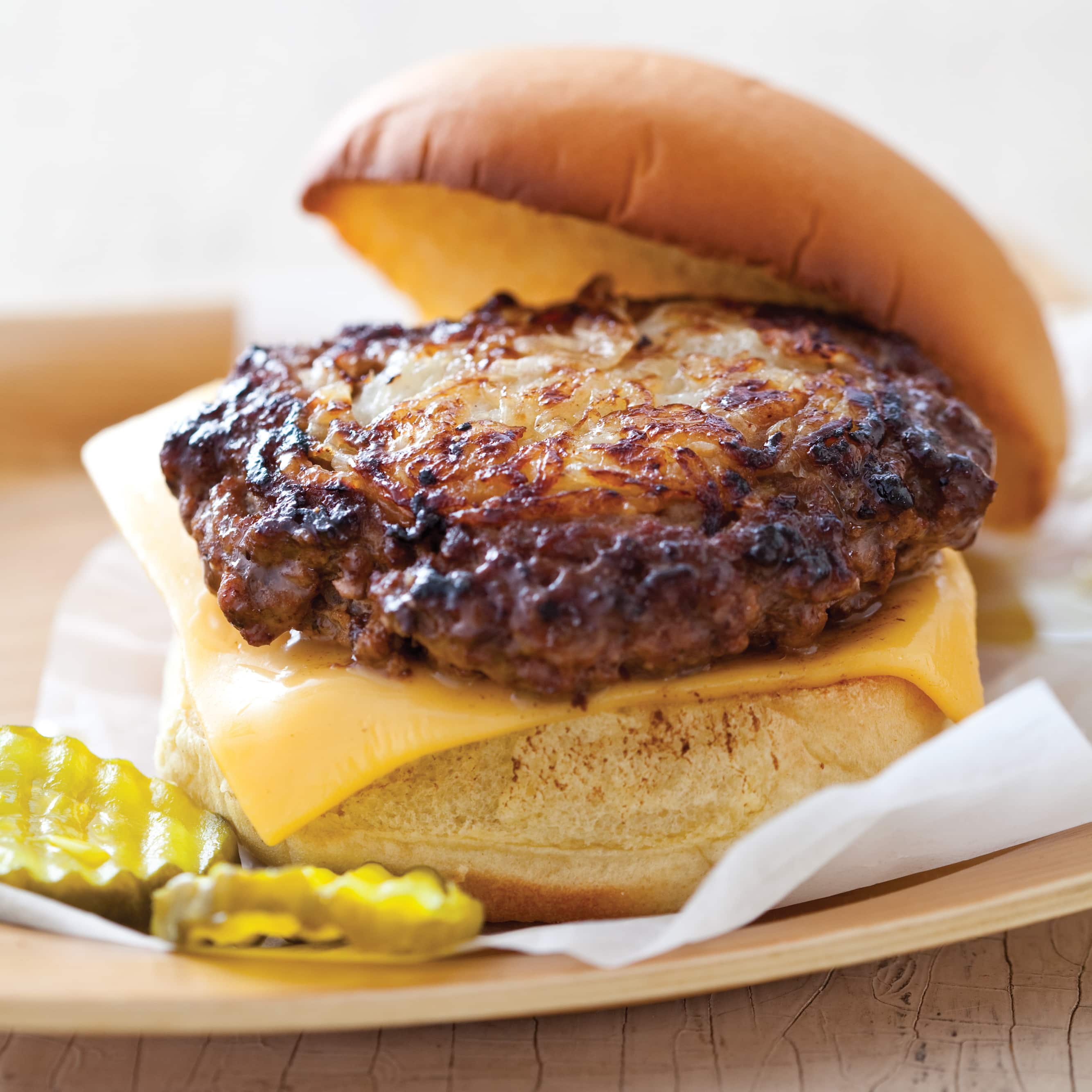 Cast Iron Fried Onion Cheeseburgers