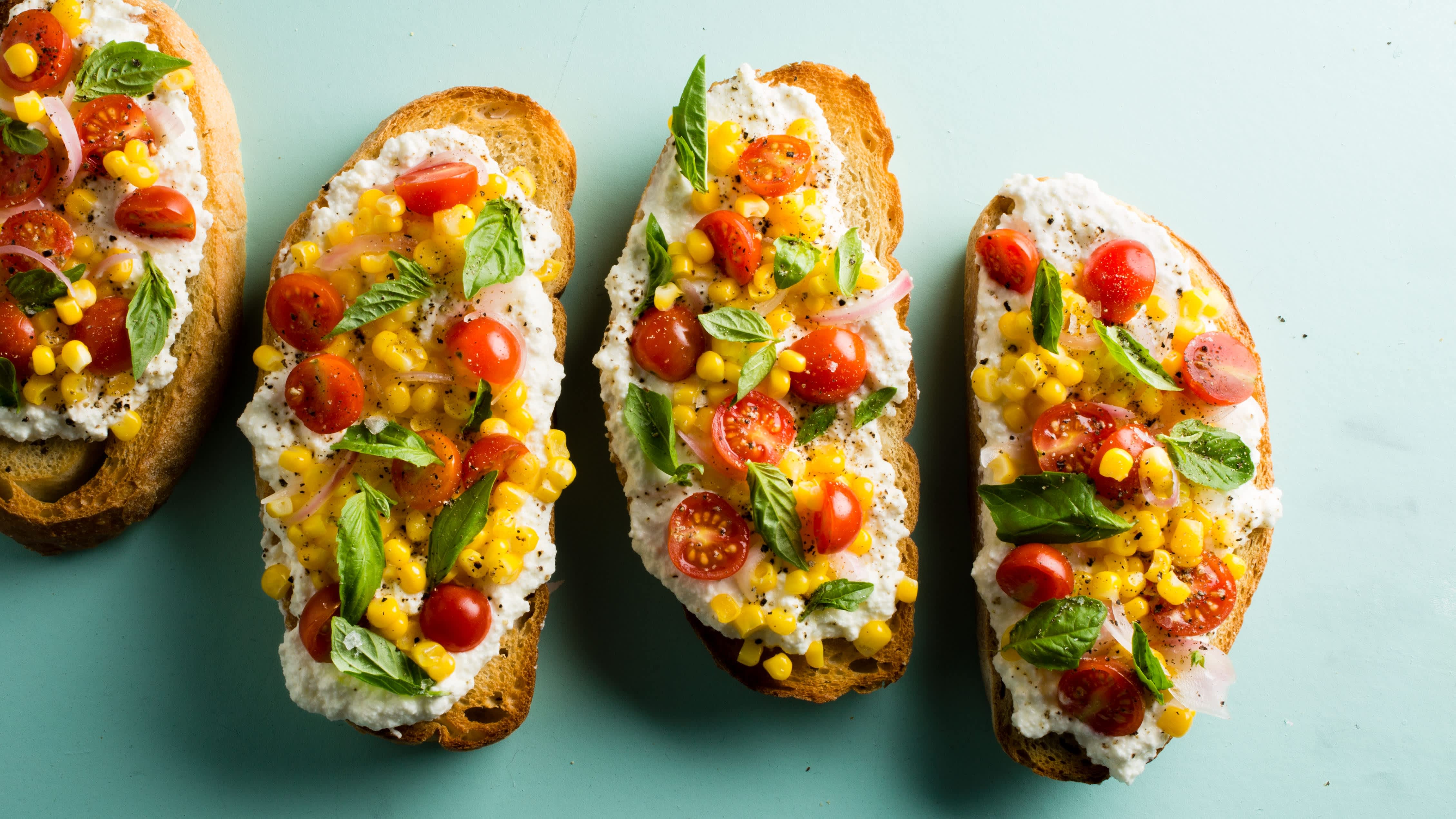 Corn Ricotta Toast with Pickled Corn and Cherry Tomatoes