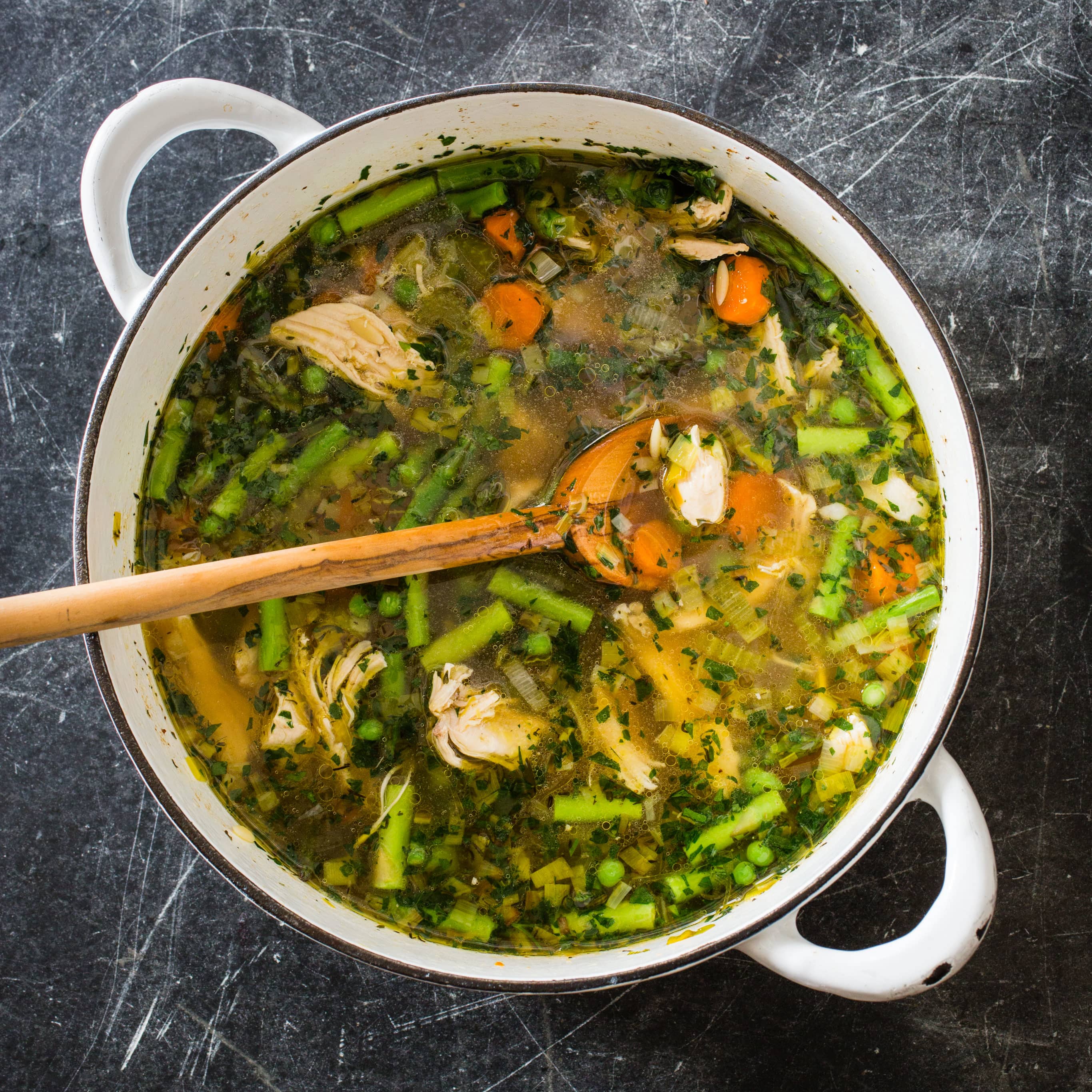 Hearty Chicken Soup with Orzo and Spring Vegetables