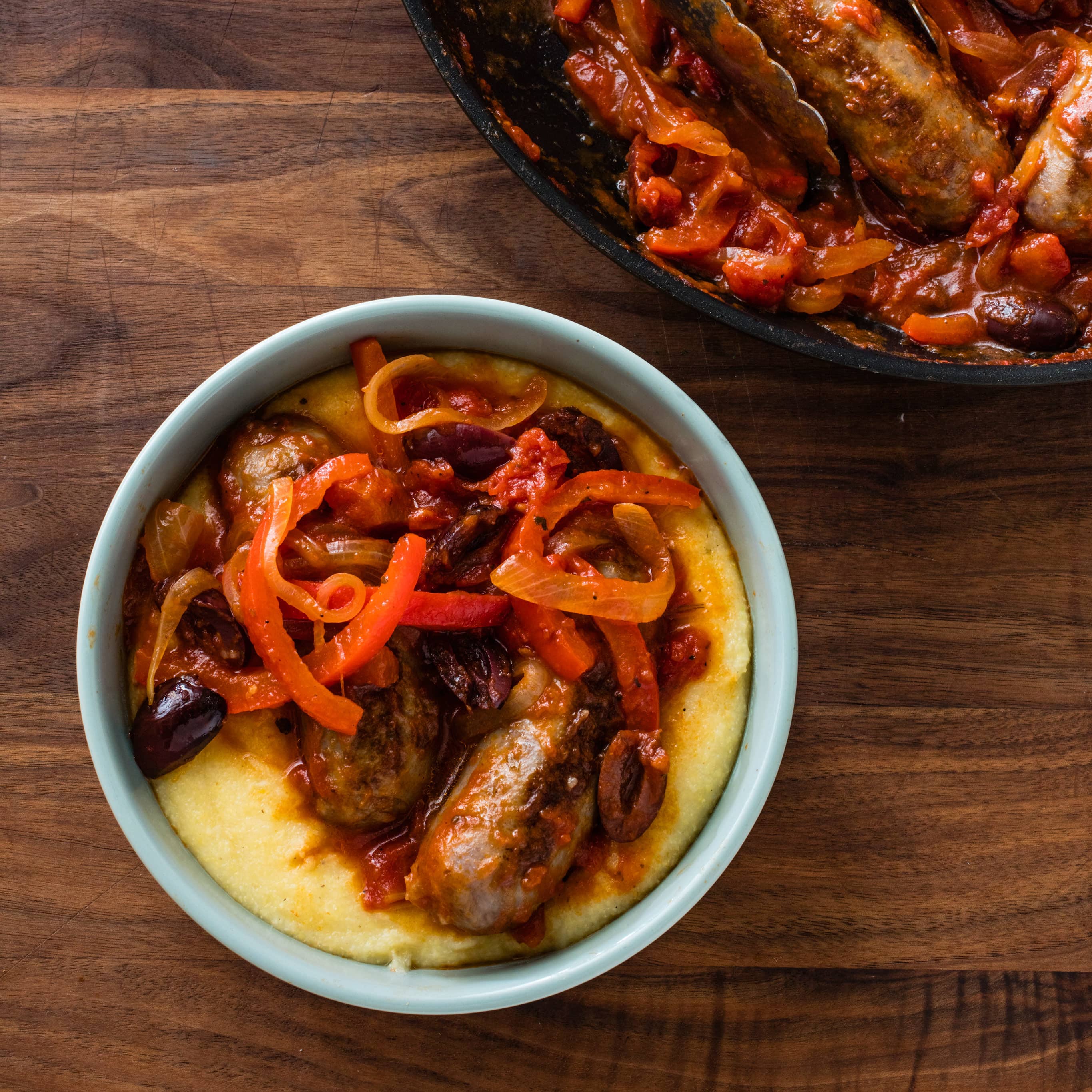 Polenta with Sausage, Peppers, and Olives