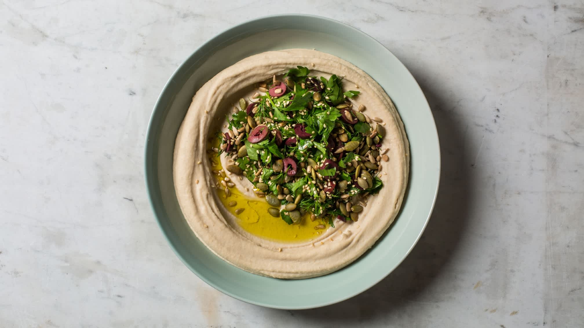 White Bean Hummus with Herb and Olive Salad