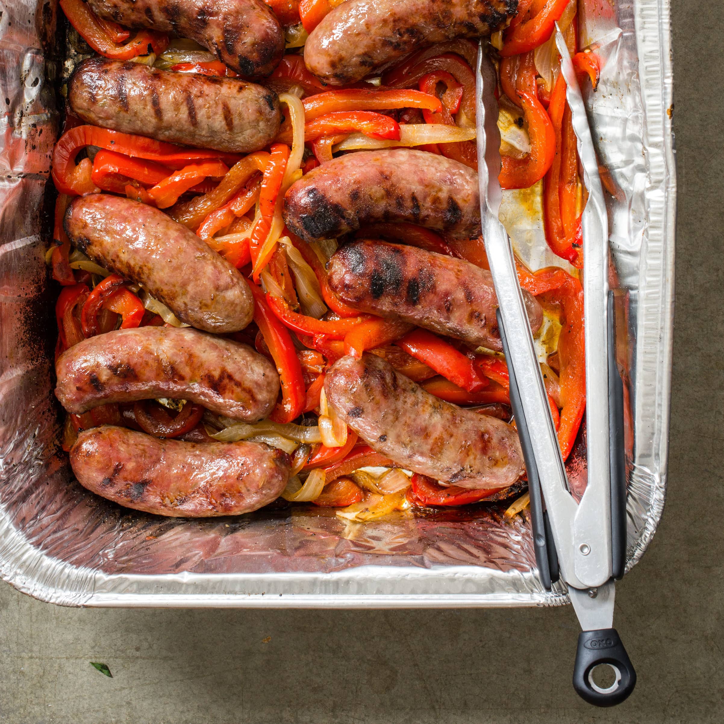 Grilled Sausages with Bell Peppers and Onions