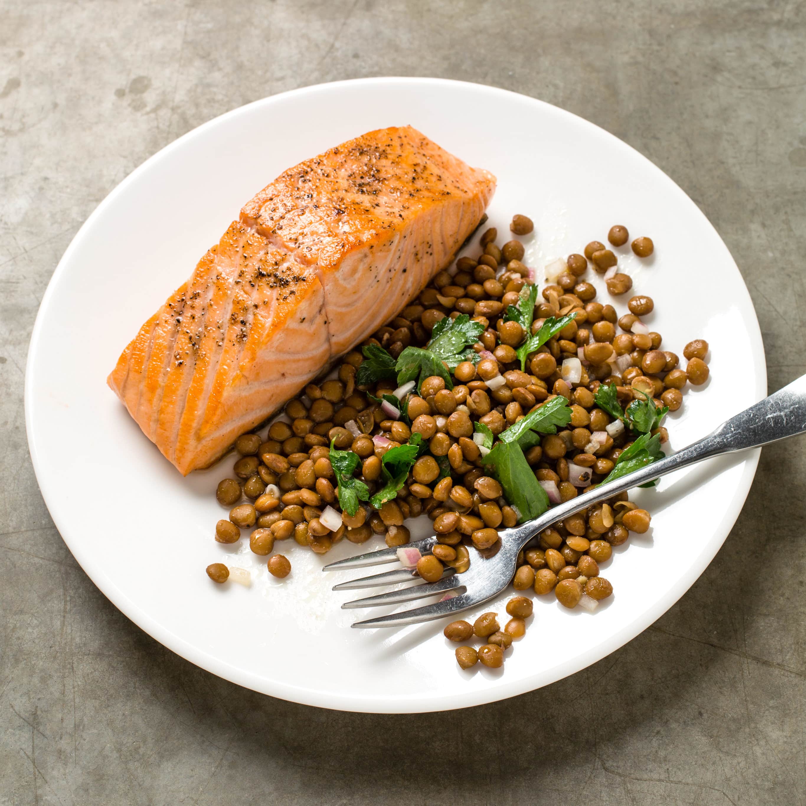 Pan-Seared Salmon with Lentil Salad | America's Test Kitchen