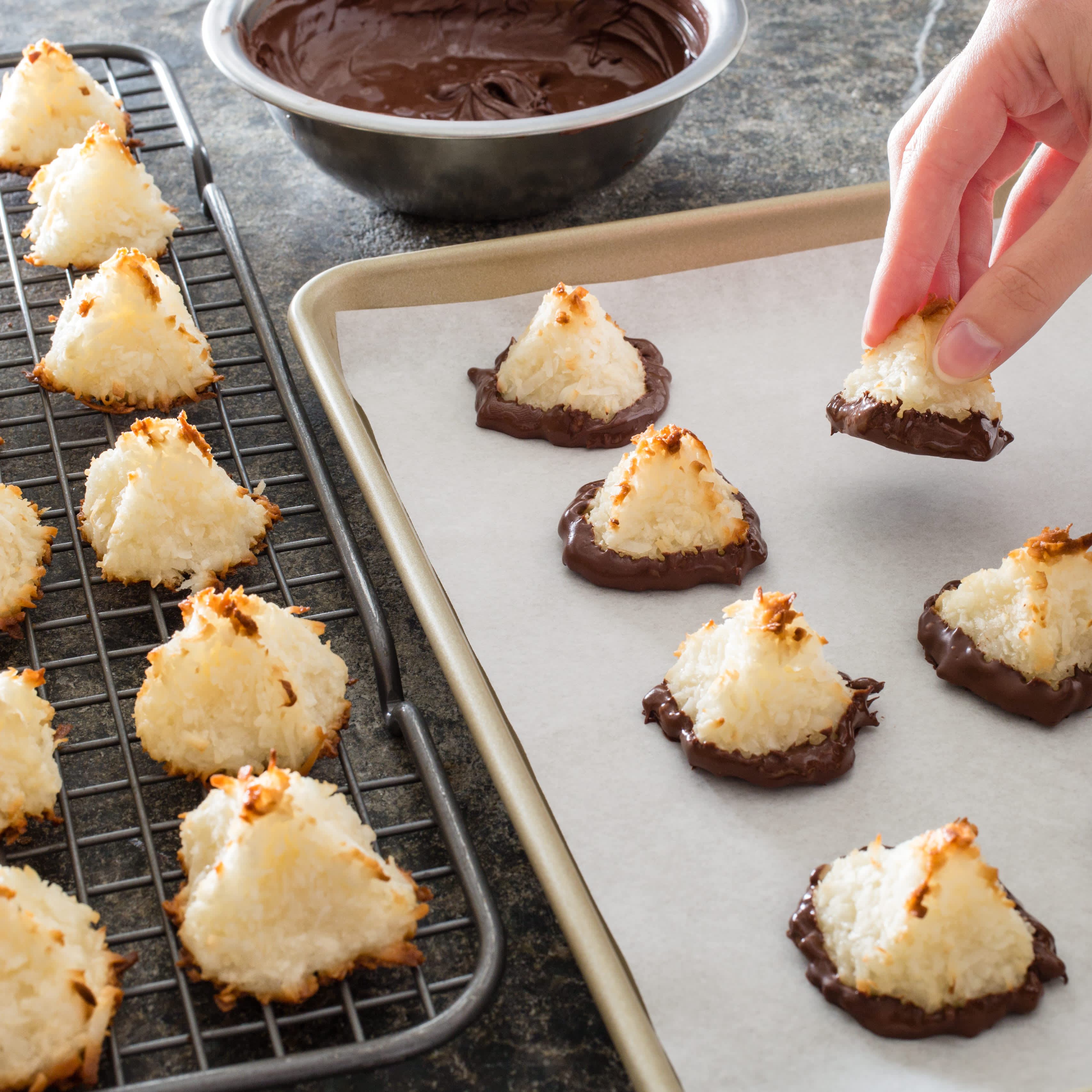 The Best Chocolate-Dipped Triple Coconut Macaroons
