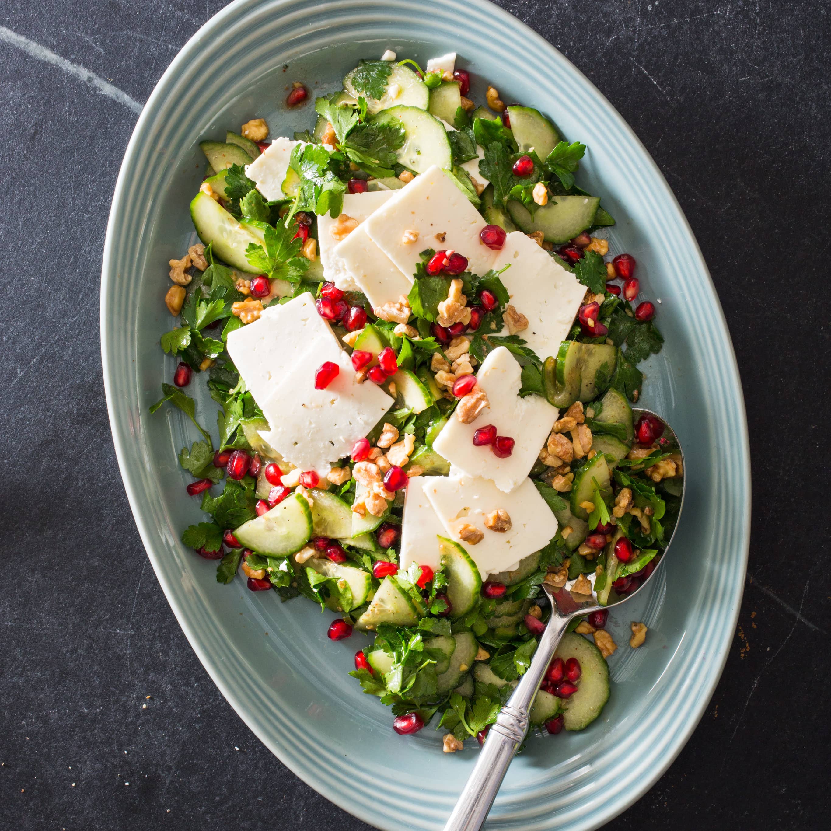 Parsley-Cucumber Salad with Feta, Pomegranate, and Walnuts | America's Test Kitchen