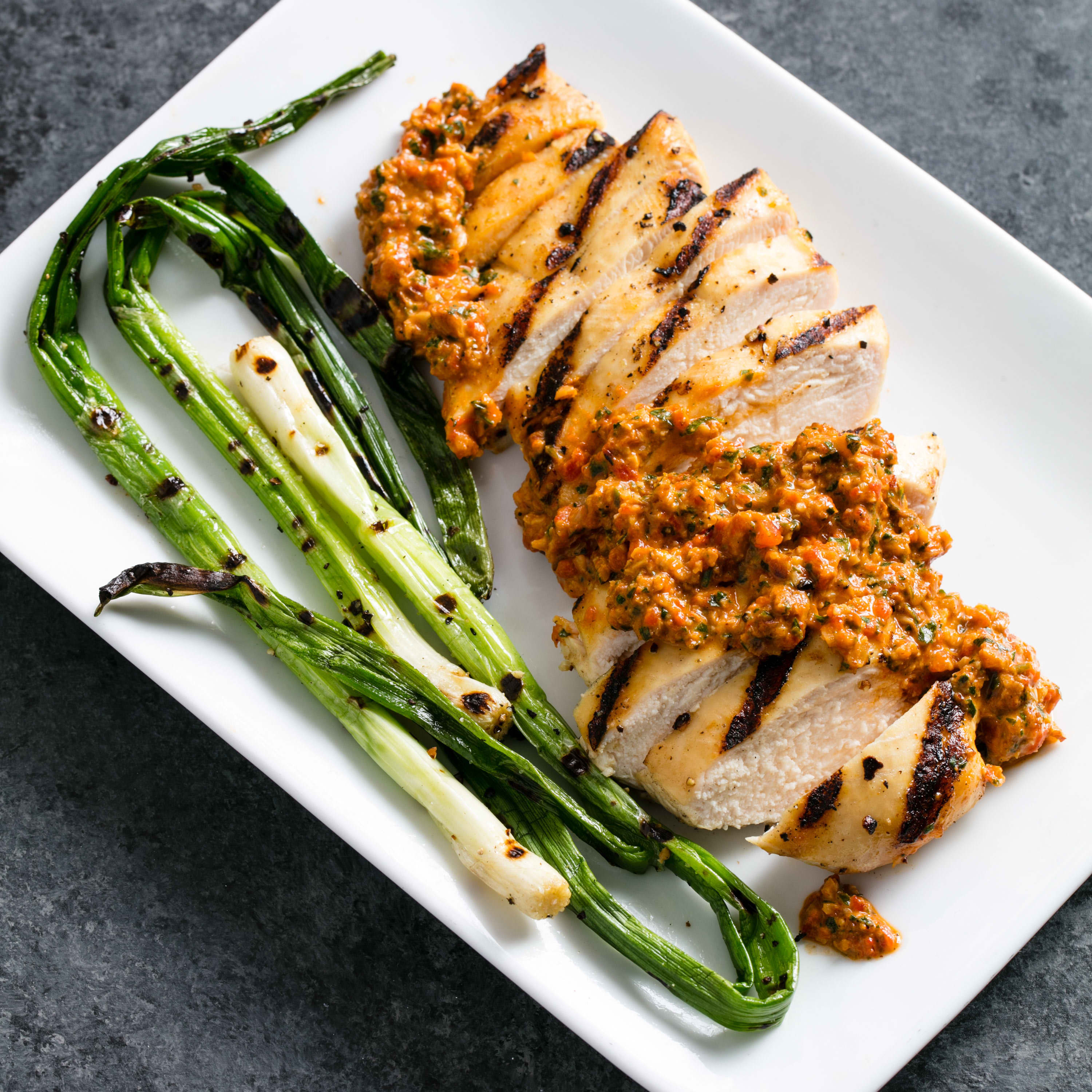 Grilled Chicken and Scallions with Romesco