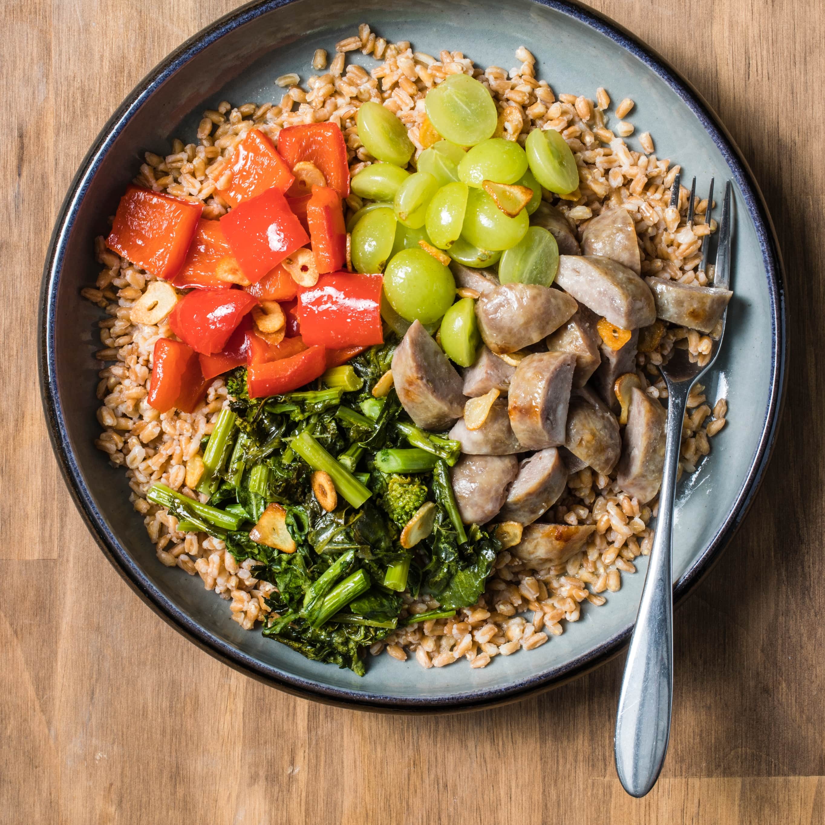 Farro Bowl with Vegetables and Sausage