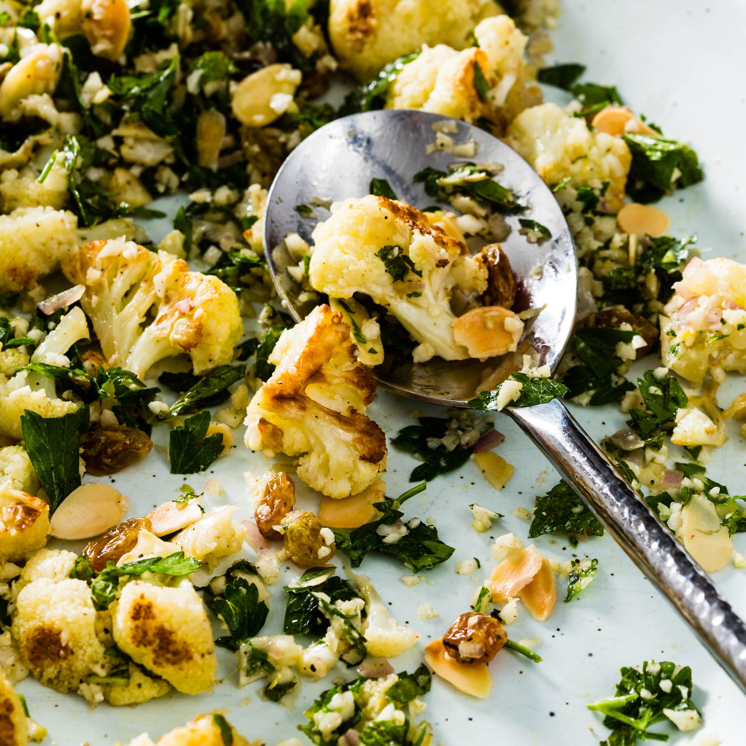 Cauliflower Salad with Golden Raisins and Almonds