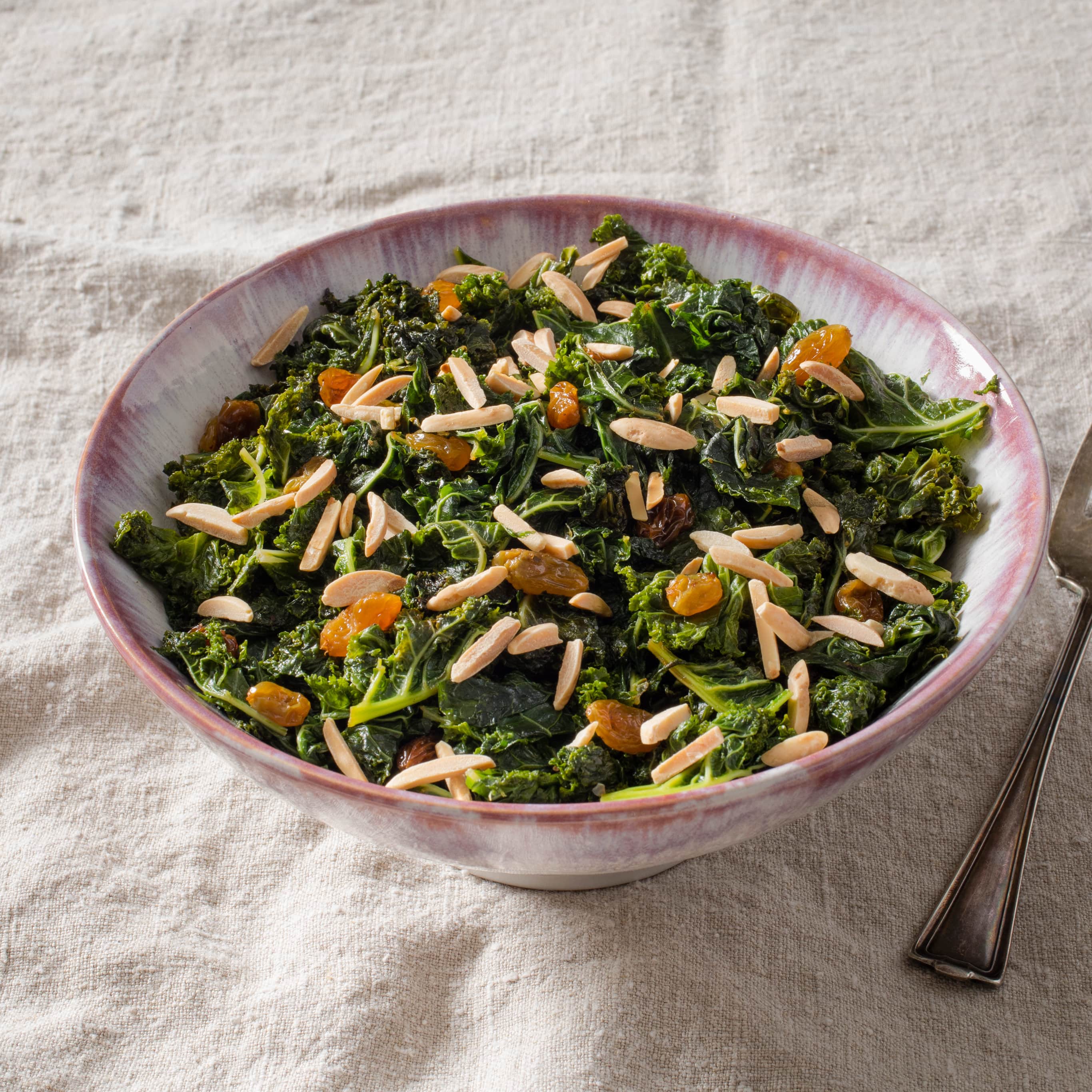 Pan-Steamed Kale with Raisins and Almonds